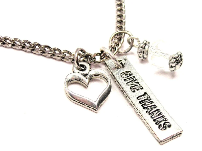 Unique Chain Necklace for Women-Give Thanks Tab Necklace with Small Heart