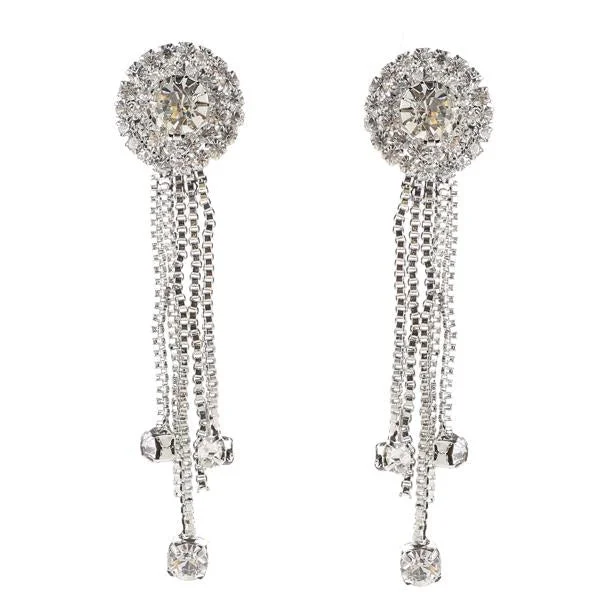 Trendy Drop Earrings-Tip Top Fashions Austrian Stone Rhodium Plated Dangler Earrings - 1306107