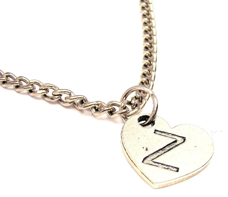 Beaded Statement Necklace-Heart Shaped Initial Z Single Charm Necklace