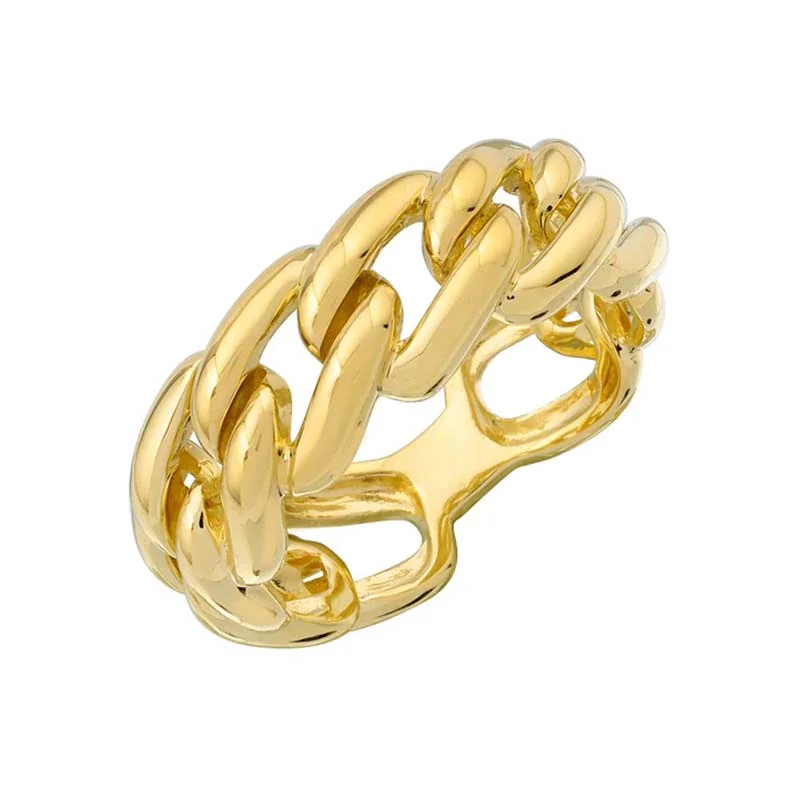 Silver Heart Ring-Cuban Gold Link Ring