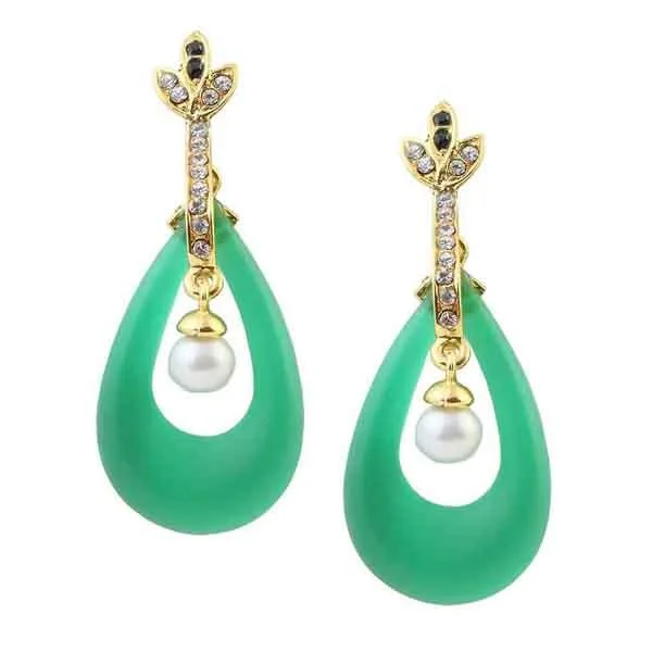 Luxurious Drop Earrings-Kriaa Austrian Stone  Gold Plated Green Resin Dangler Earrings - 1305719