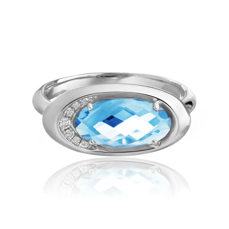 Heart-Shaped Engagement Ring-Swiss Blue Topaz & Diamond Ring