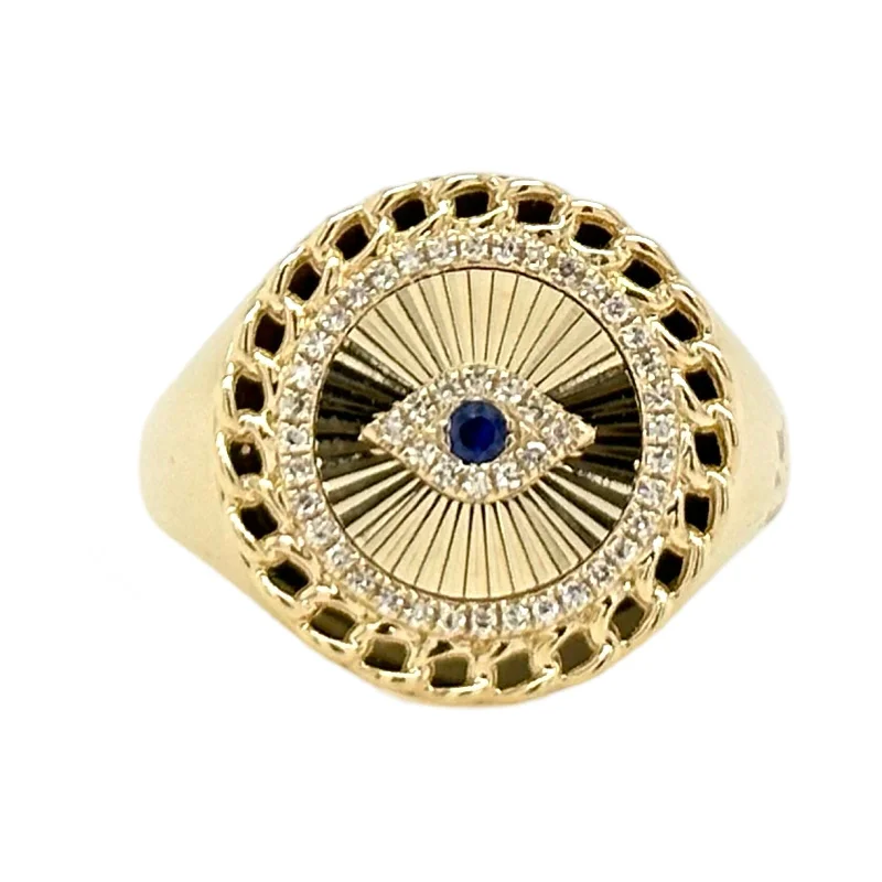 Princess Cut Sapphire Ring-DIAMOND & BLUE SAPPHIRE EYE SIGNET RING