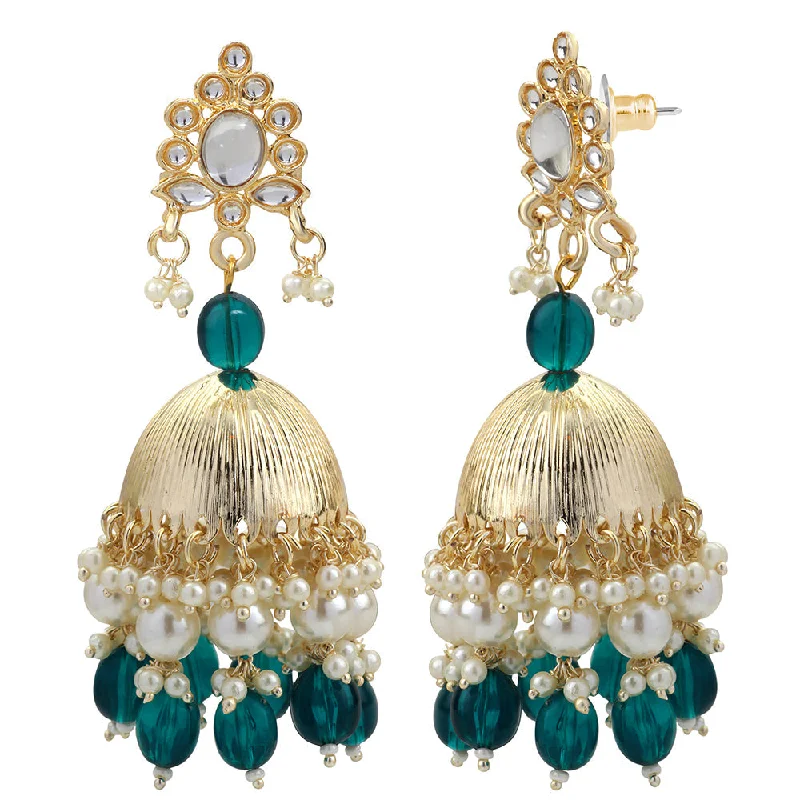 Customizable Earrings-Mahi Gold Plated Green and White Artificial Pearls Traditiol Indian Jhumka Earring for Women (ER1109813GGre)