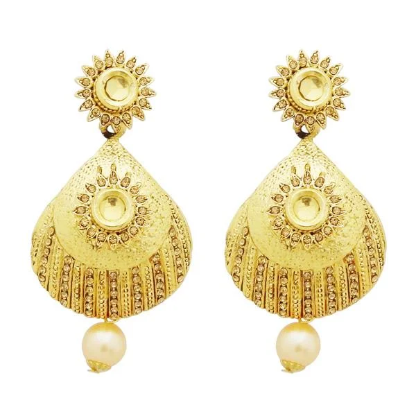 Chunky Earrings-Jheel Gold Plated Austrian Stone Pearl Drop Dangler Earrings - 2900250A