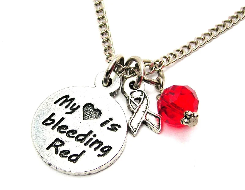 Simple Diamond Necklace-my heart is bleeding red with awarenes Ribbon Necklace