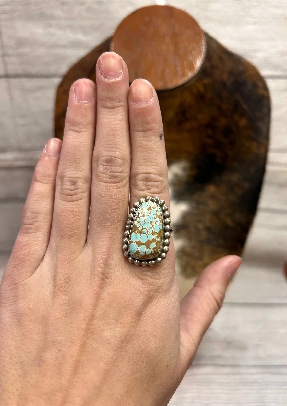 Stackable Wedding Bands-Turquoise and Brown Oval Ring