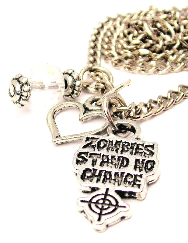 Rose Gold Pendant Necklace-Zombies Stand No Chance Heart And Crystal Necklace