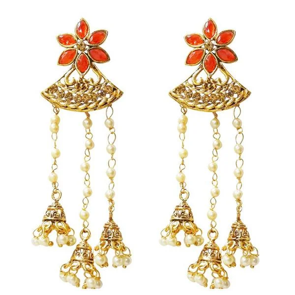 Silver Chandelier Earrings-Kriaa Gold Plated Austrian Stone Pearl Dangler Earrings - 1310528C