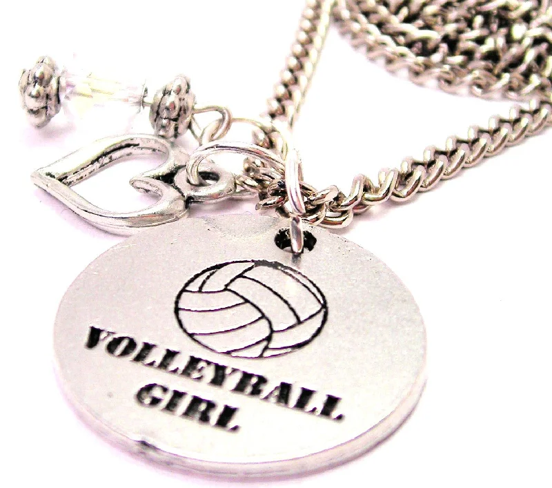 Long Pendant Necklace-Volleyball Girl Heart And Crystal Necklace