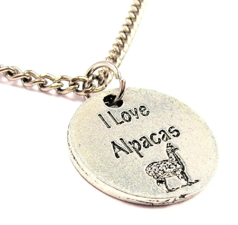 Beaded Necklace for Women-I Love Alpacas Circle Single Charm Necklace