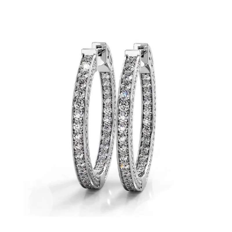 Crystal Hoops Earrings-2.0 ctw. Three Sided Inside Out Diamond Hoop Earrings