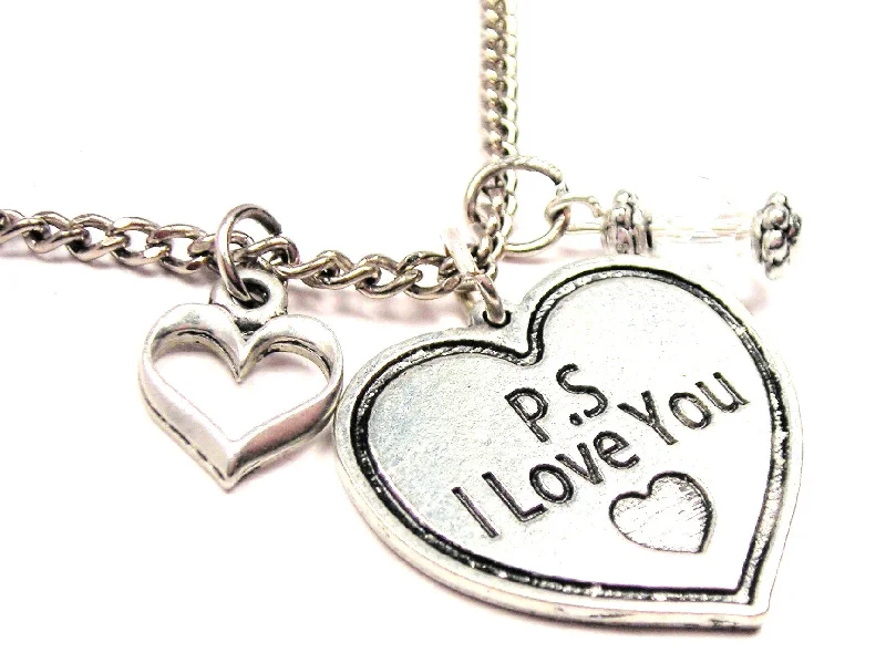 Luxury Wedding Necklace-Ps I Love You Heart Necklace with Small Heart