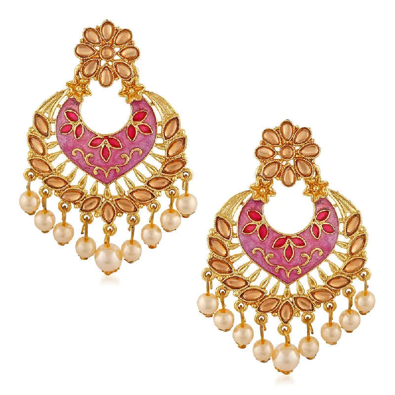 Red Gem Earrings-Mahi Traditional Dangler Earrings with Artifical Pearl Meenakariwork for Women (ER1109750GPin)