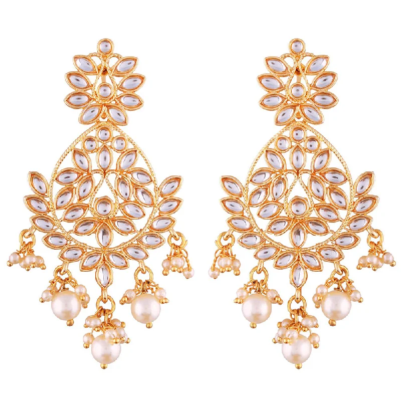 Flower Shaped Earrings-Etnico Gold Plated Zinc Alloy Kundan Stone Earrings For Women's, Gold(E2465W)