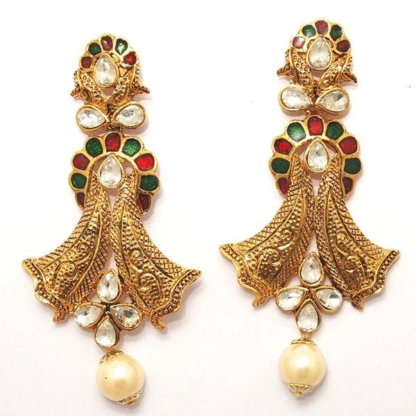 Gemstone Drop Earrings-Kriaa Zinc Alloy Gold Plated Crystal Dangler Earring - 1307205B