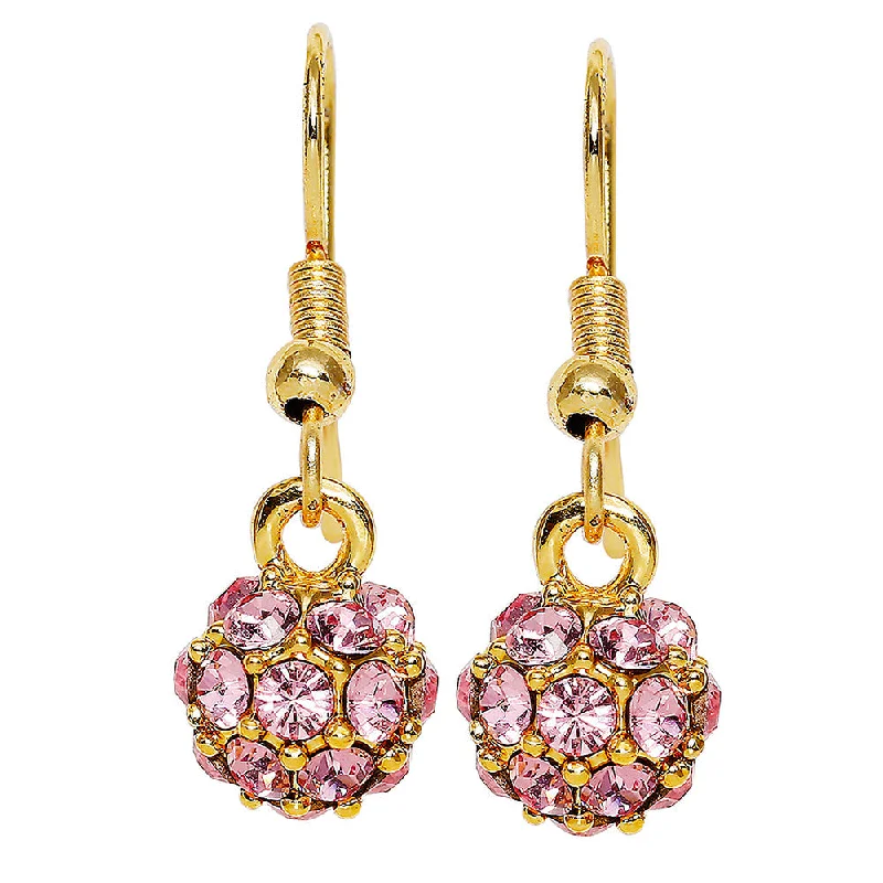 Classic Gold Earrings-Mahi Royal Sparklers Pink Crystals Ball Earrings for Women (ER1109758GPin)