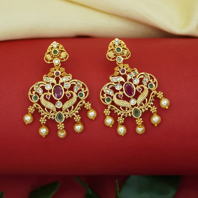 Silver Ring Earrings-Diksha Collection Gold Plated Pota Stone Dangler Earrings