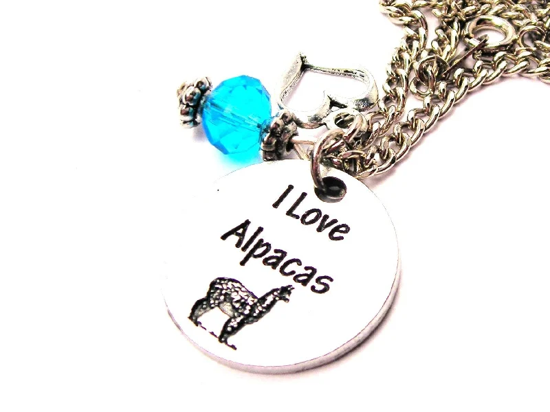 Custom Birthstone Necklace-I Love Alpacas Circle Necklace with Small Heart