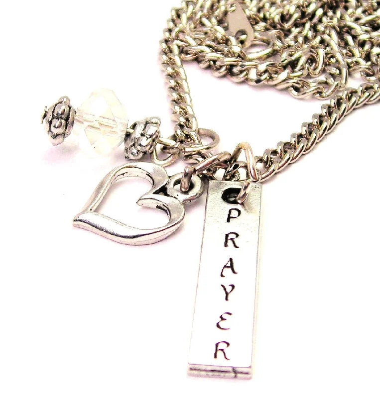 Bohemian Pendant Necklace-Prayer Long Tab Necklace with Small Heart