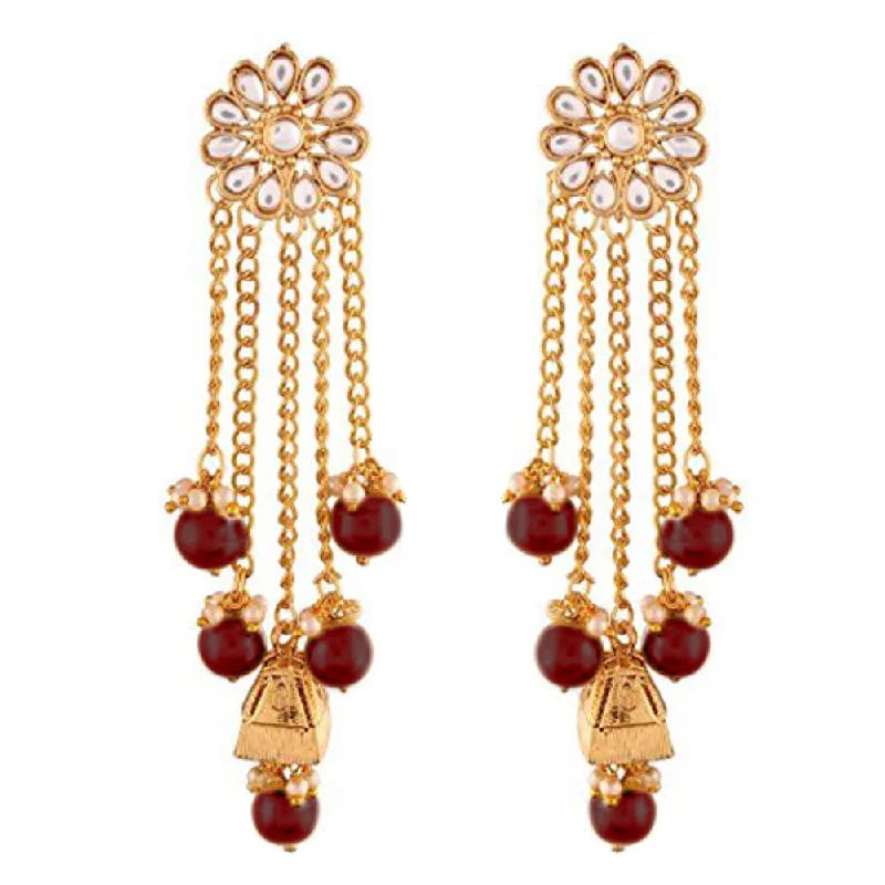 Colorful Gem Earrings-Etnico 18K Gold Plated Traditional Kundan & Pearl Studded Earring Set for Women/Girls (E2606M)