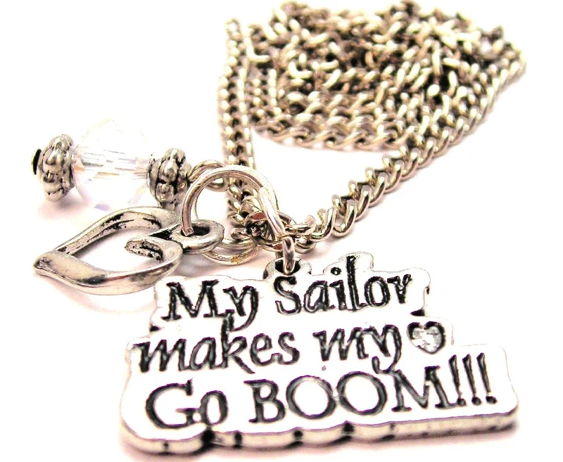 Gold Coin Necklace-My Sailor Makes My Heart Go Boom Necklace with Small Heart