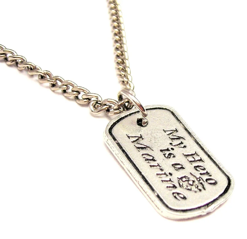 Personalized Heart Necklace-My Hero Is A Marine Single Charm Necklace