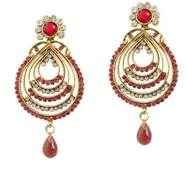 Personalized Earrings for Gift-Kriaa Red Austrian Stone Drop Gold Plated Dangler Earrings - 1303799