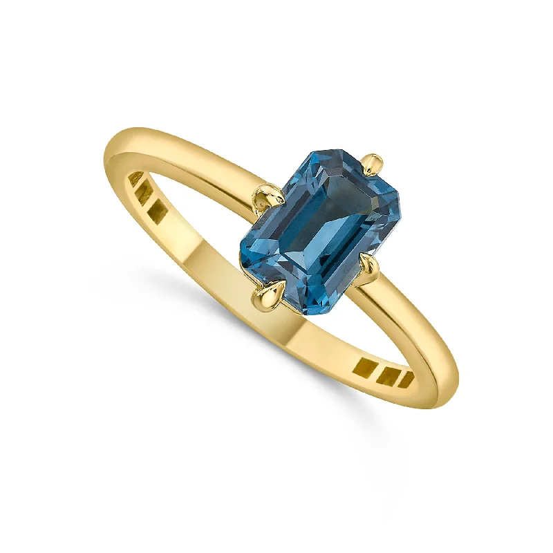 Couples Matching Rings-Emerald Cut London Blue Topaz Ring