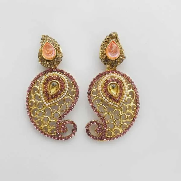 Gemstone Earrings for Wedding-Kriaa Pink Austrian Stone Gold Plated Dangler Earrings - 1312719D