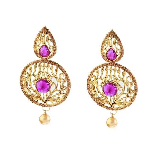 Boho Style Earrings-Kriaa Kundan Pearl Drop Gold Plated Dangler Earring - 1307401A