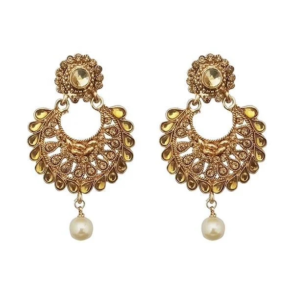 Contemporary Hoop Earrings-Kriaa Gold Plated Austrian Stone Pearl Dangler Earrings - 1309622