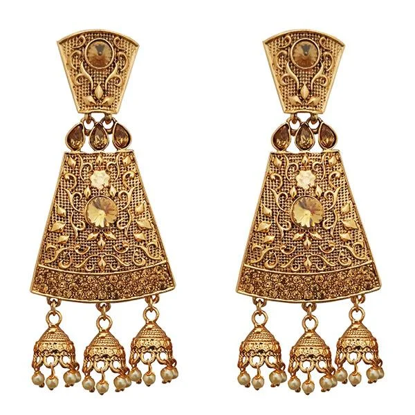 Light Blue Gem Earrings-Kriaa Brown Austrian Stone Gold Plated Dangler Earrings - 1310555