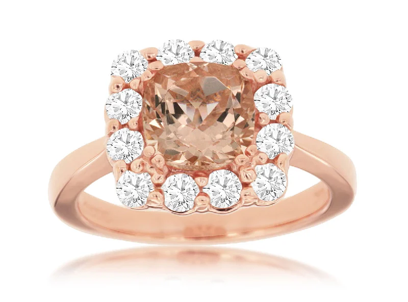 Wedding Ring with Eternity Band-Cushion Cut Morganite & Diamond Ring