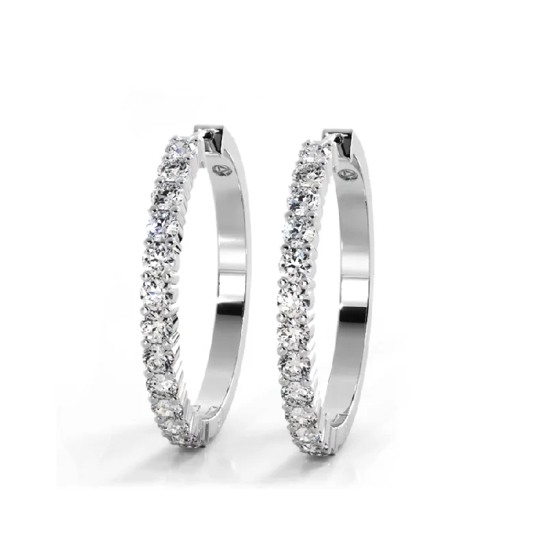 Geometric Earrings for Women-1.0 ct. Classic Round Diamond Hoop Earrings