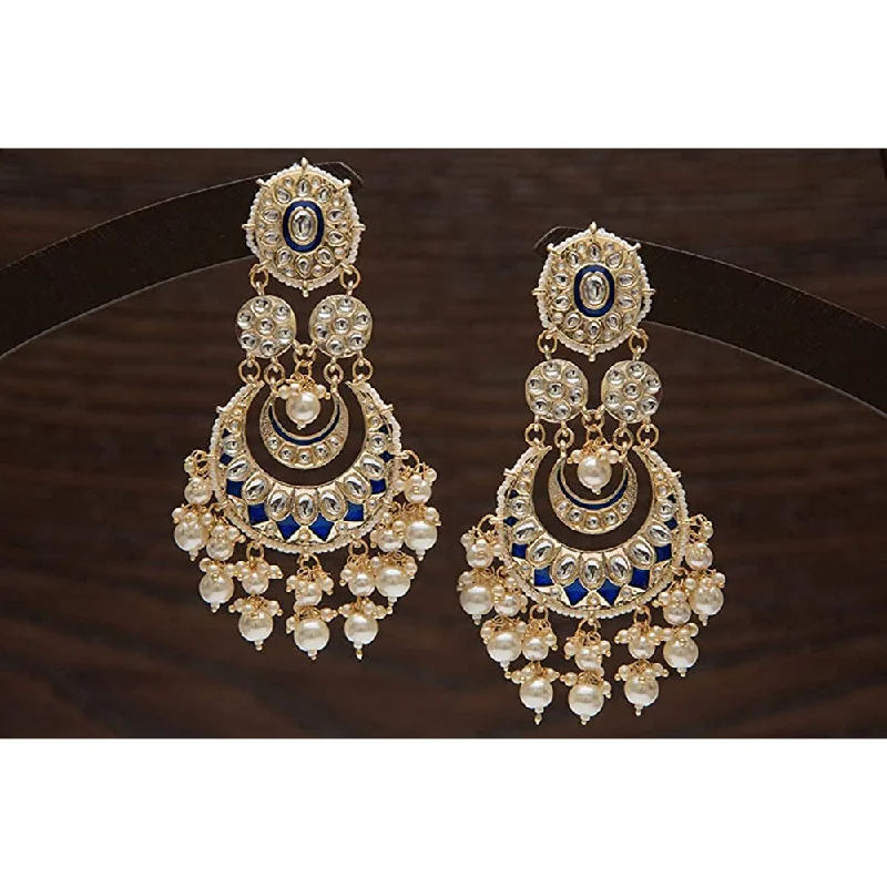 Nature Inspired Earrings-Etnico Gold Plated Intricately Designed Traditional Blue Meenakari Earrings Glided With Kundans & Pearls (E3006Bl)