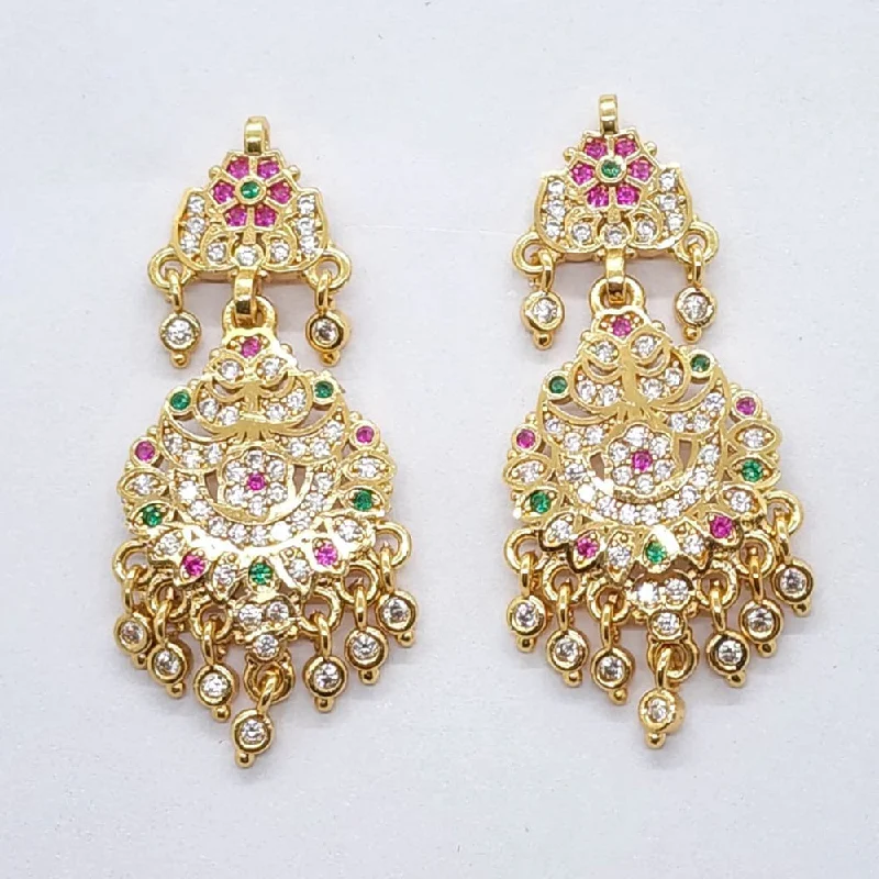 Bridal Earrings-Raiyaraj Gold Plated American Diamond Micro Plating Pack of 3 Dangler Designer Earrings