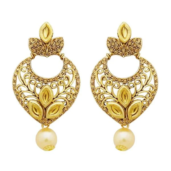 Chic Dangle Earrings-Jheel Stone Gold Plated Pearl Drop Dangler Earrings - 2900218A