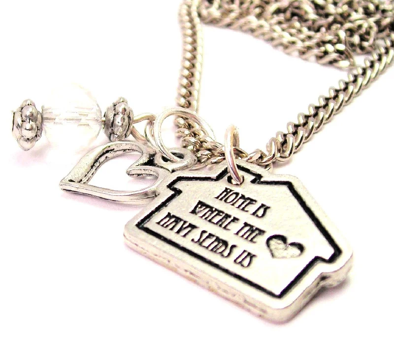 Fashion Jewelry Necklace-Home Is Where The Navy Sends Us Necklace with Small Heart