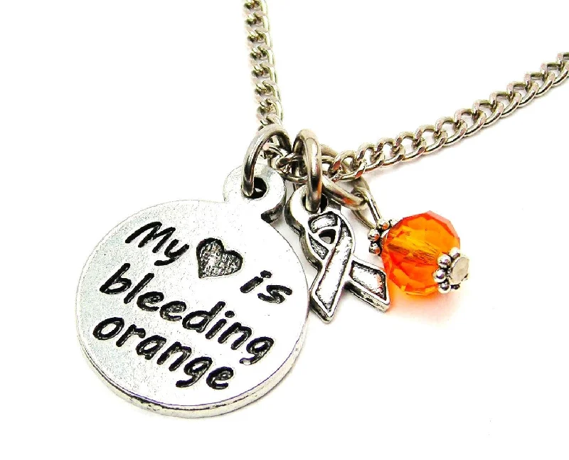 Modern Chain Necklace-My Heart is Bleeding Orange with Awareness Ribbon Necklace