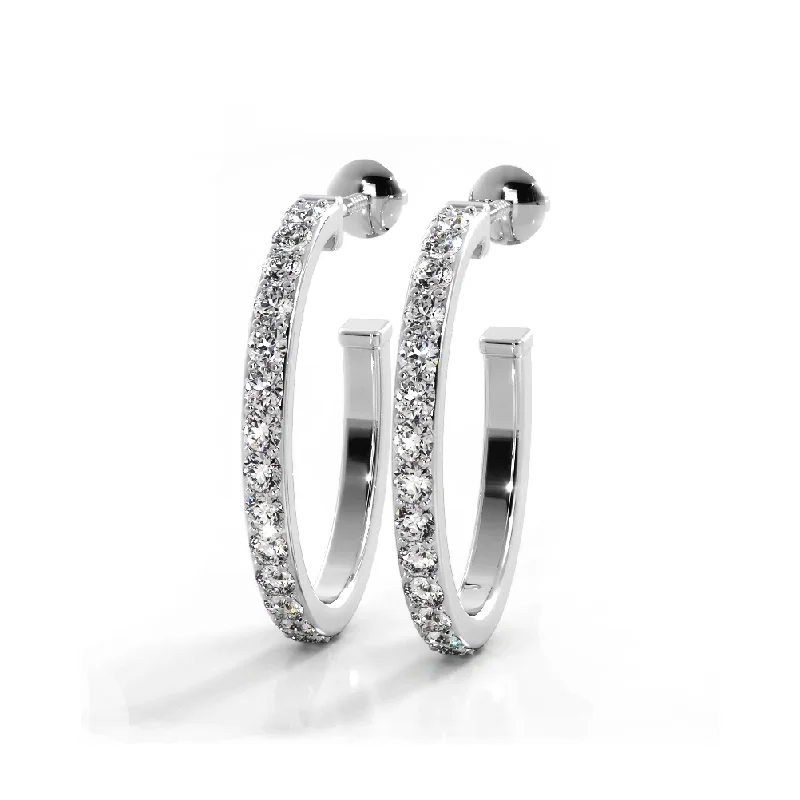 Chic Ear Cuffs Earrings-1.0 ctw. Round Diamond Hoop Earrings Open Back Style