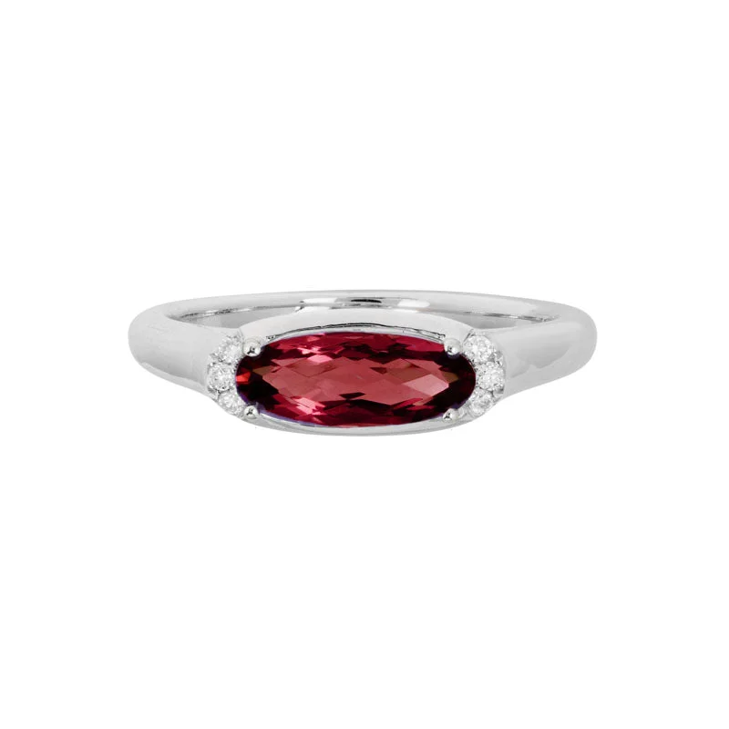 Gold Wedding Band for Men-Horizontal Garnet & Diamond Ring