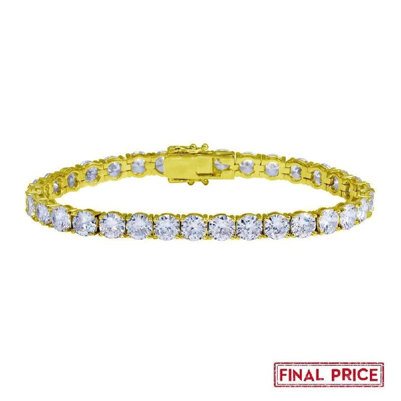 Engraved Bracelets for Couples-Gold Plated 925 Sterling Silver Round CZ Tennis Bracelet 6mm - GMB00088GP