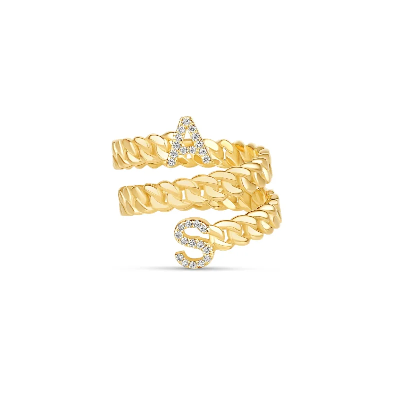 Classic Gold Wedding Ring-Cuban Spiral Diamond Initials Ring