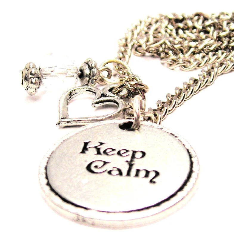 Pearl Choker Necklace-Keep Calm Circle Heart And Crystal Necklace