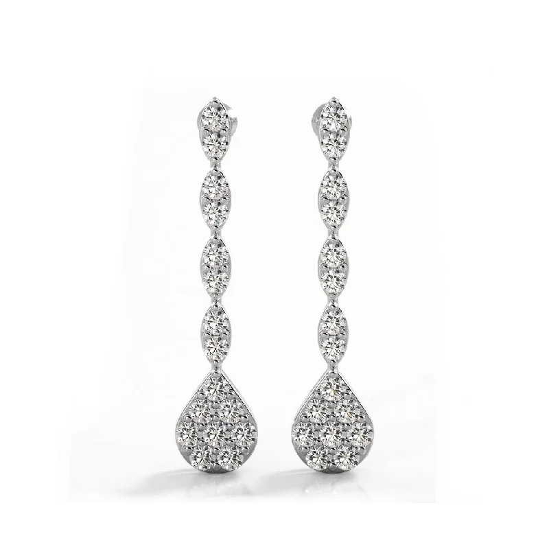 Personalized Earrings for Gift-2.0 ctw. Round Diamond Sparkling Pear Drop Cluster Earrings