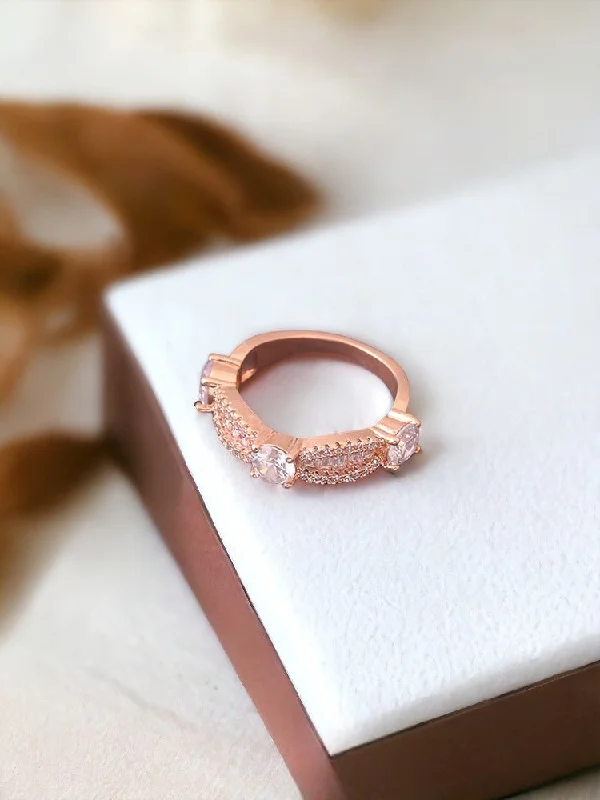 Silver Wedding Band for Women-Rose Gold Swastik Zirconia Ring - EOSS