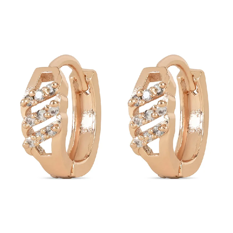 Small Hoop Earrings for Women-Etnico Valentine's Special Rose Gold-Plated AD Stone Contemporary Studs Earrings for women (E2970)