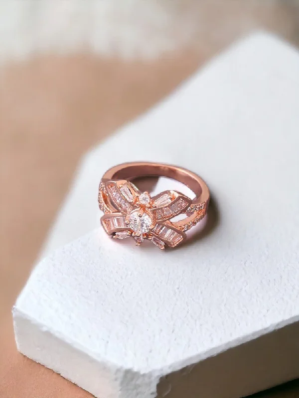 Elegant Platinum Engagement Ring-Rose Gold Taymur Zirconia Ring