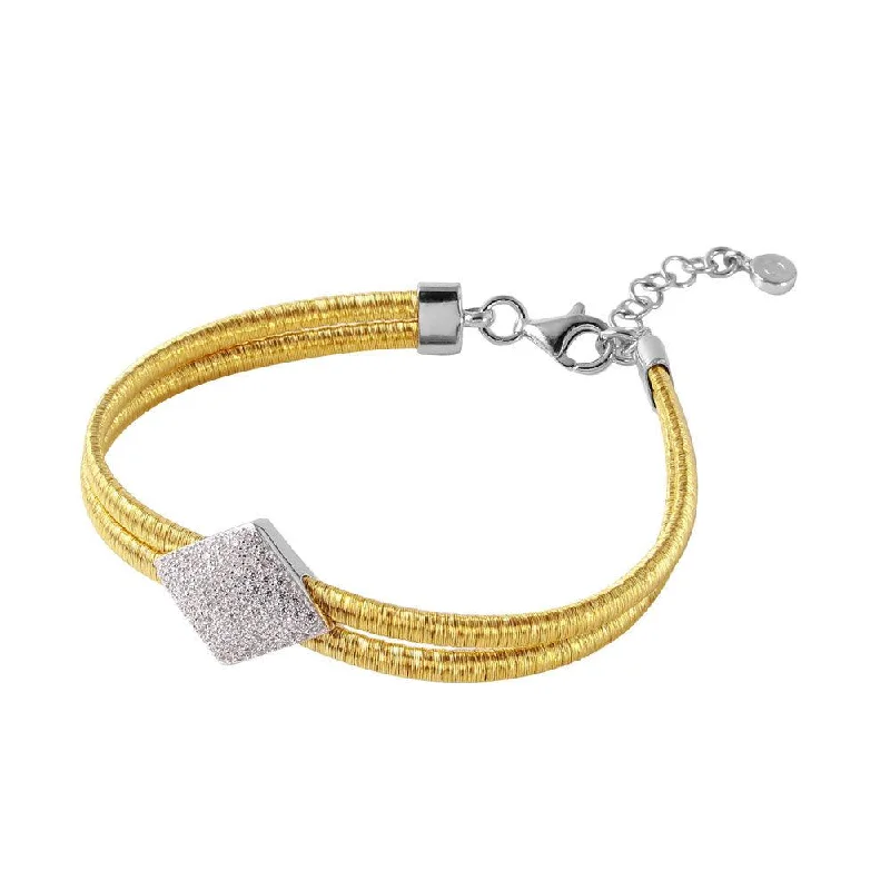 Gemstone Link Bracelet-Silver 925 Gold Plated Italian Bracelet with Micro Pave CZ Diamond Shaped Accent - ITB00207GP-RH